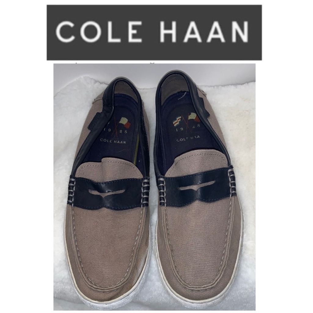 Cole Haan Men's Brown And Navy Penny Loafers Slip-Ons 11